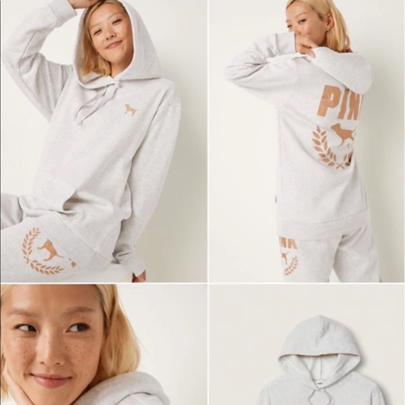 PINK VS bling classic pant bling long sleeve campus tee PULLOVER HOODIE - Picture 3 of 16